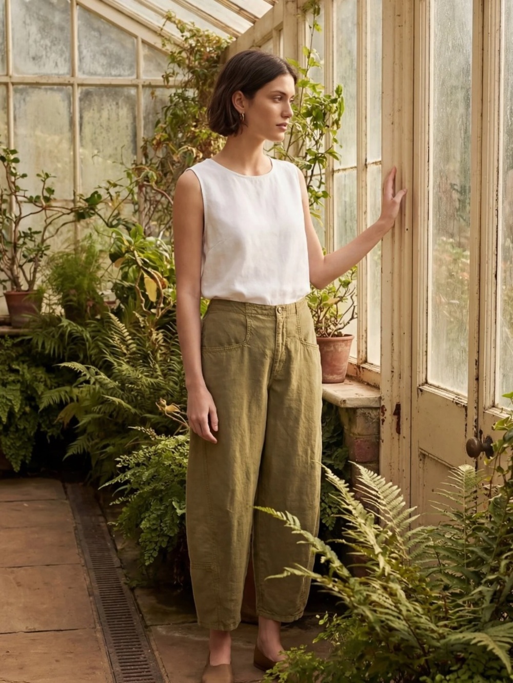 SOLD OUT Washed Tencel Linen Cotton Brynn Pant in Olive by Lisa Bayne